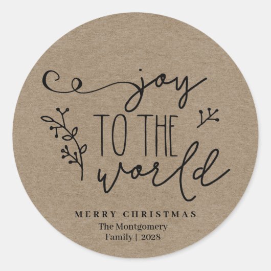 Aangepersonaliseerde Rustic Merry kerst Kraft-naam Ronde Sticker (Voorkant)