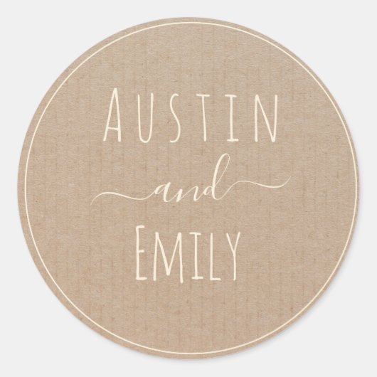 Aangepersonaliseerde Rustic Modern Boho Wedding Cl Ronde Sticker (Voorkant)
