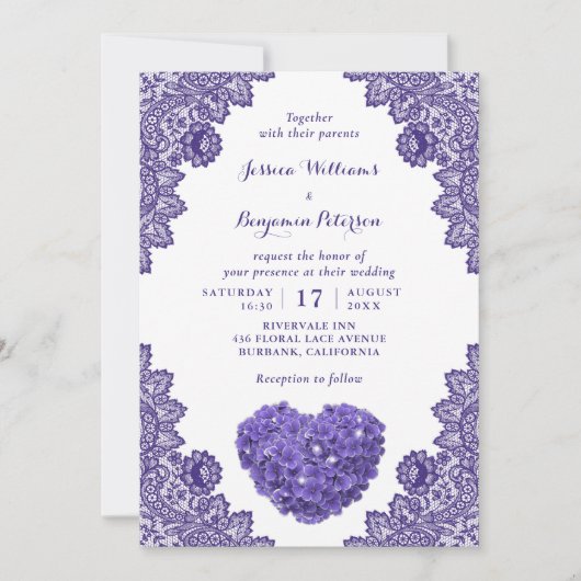 Aangepersonaliseerde Rustische Paarse Lace Hydrang Kaart (Voorkant)