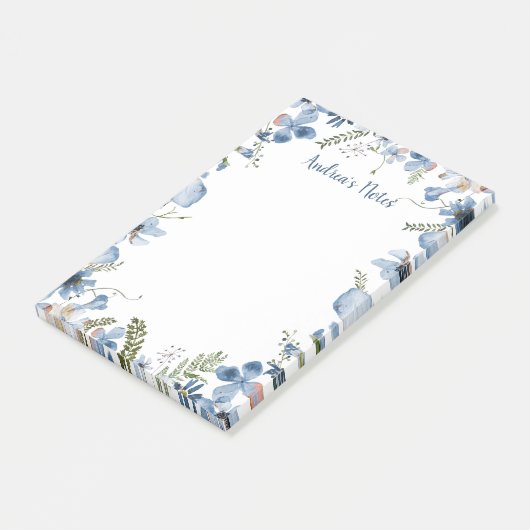 Aangepersonaliseerde Stusty Blauwe Wildbloemen Pos Post-it® Notes (Schuin)