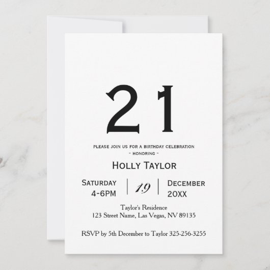 Aangepersonaliseerde uitnodiging van 21e verjaarda (Voorkant)