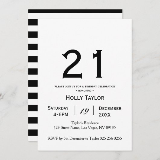 Aangepersonaliseerde uitnodiging van 21e verjaarda (Voorkant / Achterkant)