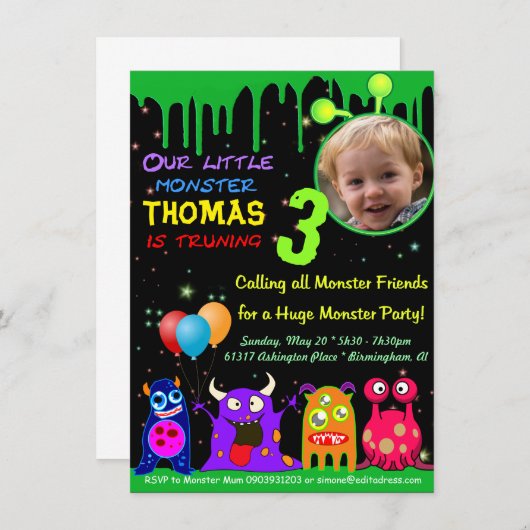 Aangepersonaliseerde uitnodiging van Birthday Part (Voorkant / Achterkant)