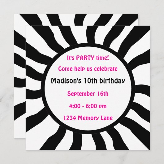 Aangepersonaliseerde uitnodiging van de 10e verjaa (Voorkant / Achterkant)