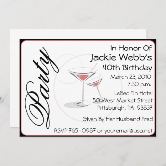 Aangepersonaliseerde uitnodiging van de 40e verjaa (Voorkant / Achterkant)