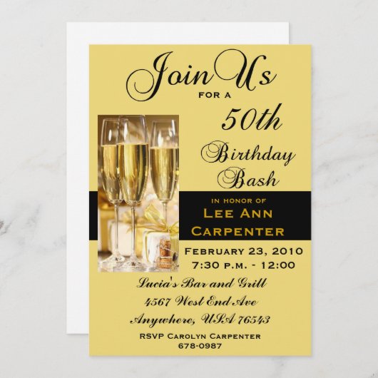 Aangepersonaliseerde uitnodiging voor een 50e verj (Voorkant / Achterkant)