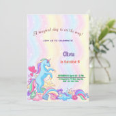 Aangepersonaliseerde Unicorn Birthday Uitnodiging (Staand voorkant)