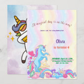 Aangepersonaliseerde Unicorn Birthday Uitnodiging (Voorkant / Achterkant)