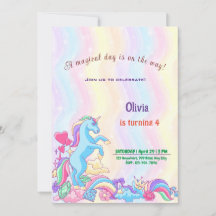 Aangepersonaliseerde Unicorn Birthday Uitnodiging 