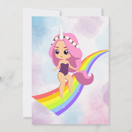 Aangepersonaliseerde Unicorn Birthday Uitnodiging  (Achterkant)