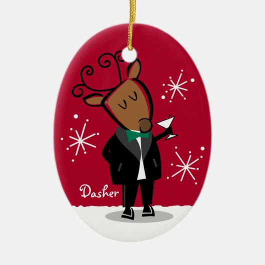Aangepersonaliseerde versiering van Dasher Reindee Keramisch Ornament (Voorkant)