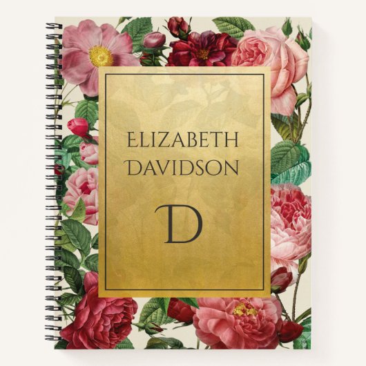 Aangepersonaliseerde Vintage Floral Elegance Notitieboek (Voorkant)