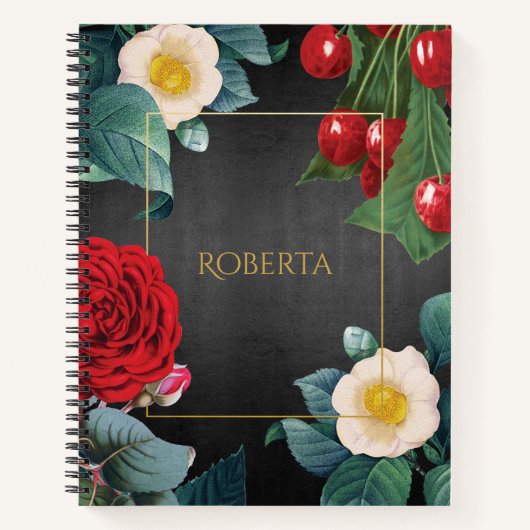 Aangepersonaliseerde Vintage Floral Elegance Notitieboek (Voorkant)