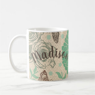 Aangepersonaliseerde Vintage Floral Roos Garden Koffiemok