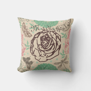 Aangepersonaliseerde Vintage Floral Roos Garden Kussen