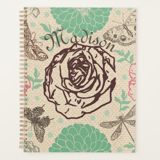 Aangepersonaliseerde Vintage Floral Roos Garden Planner (Voorkant)