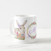 Aangepersonaliseerde Waterverf Floral Easter Bunny Koffiemok (Voorkant links)