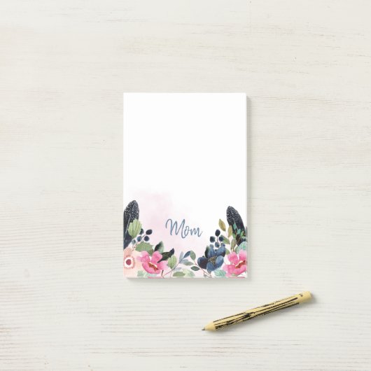 Aangepersonaliseerde Waterverf Floral Post-it® Notes (Op bureau)