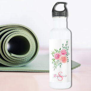 Aangepersonaliseerde Waterverf Floral Waterfles