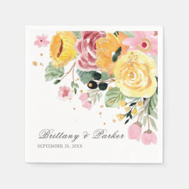 Aangepersonaliseerde Waterverf Floral Wedding Servet