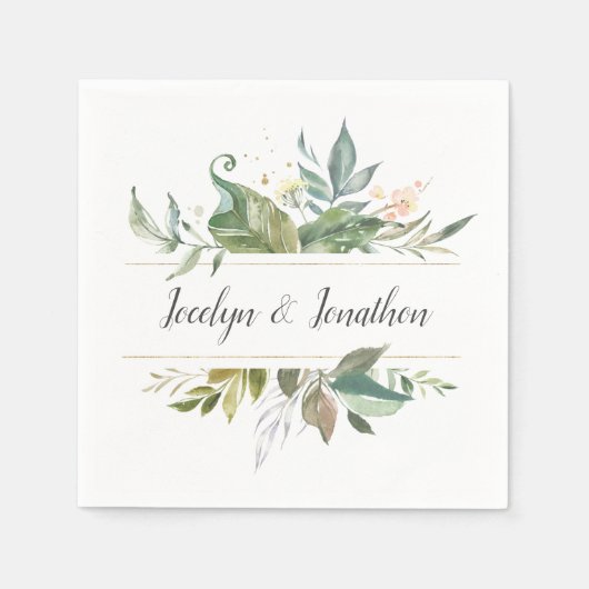 Aangepersonaliseerde Waterverf Floral Wedding Servet (Voorkant)