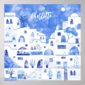 Aangepersonaliseerde Waterverf Santorini Poster (Voorkant)