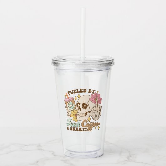 Aangevoed door Iced Coffee en Angst Tumbler Acryl Drinkbeker (Voorkant)