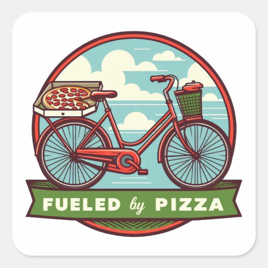 Aangevoed door Pizza Bike Vierkante Sticker (Voorkant)