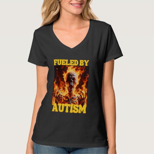 Aangevuurd door autisme grappig cringe hard skelet t-shirt (Voorkant)