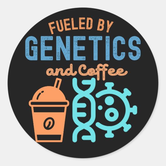 Aangewakkerd door Genetics and Coffee, Genetics Qu Ronde Sticker (Voorkant)