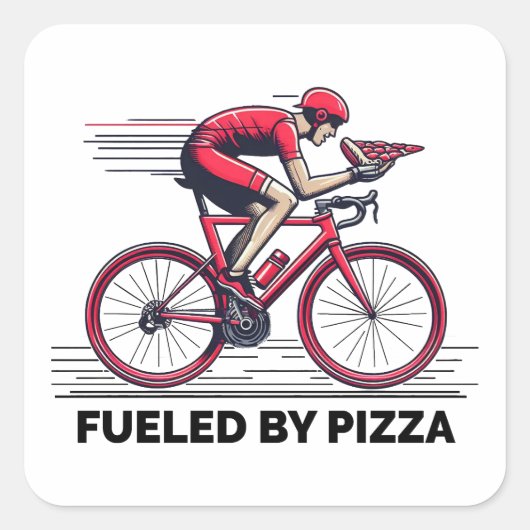 Aangewakkerd door Pizza Cyclist Vierkante Sticker (Voorkant)