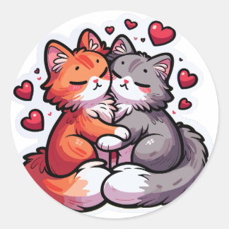 Aanhankelijke katten met harten ronde sticker