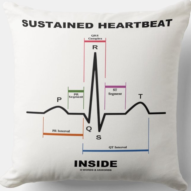 Aanhoudende hartslag in de Humor van het elektroca Kussen (Throw pillow featuring sinus rhythm on electrocardiogram & the saying "Sustained Heartbeat Inside")