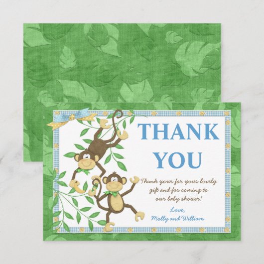 Aankertkaart voor babyfeest met aapje bedanken bedankkaart (Voorkant / Achterkant)