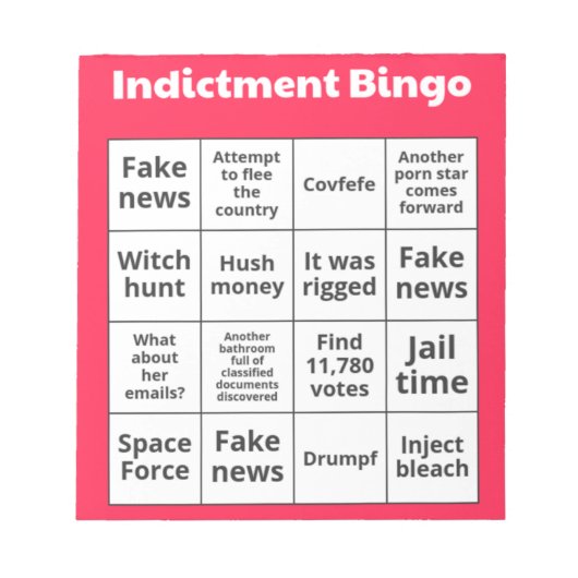 Aanklacht Bingo Kaarten Notitieblok (Voorkant)