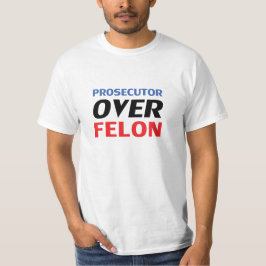 Aanklager over Felon typografie rood wit blauw T-shirt