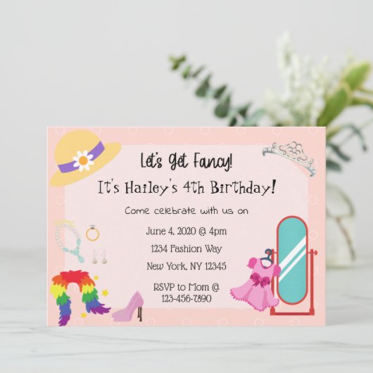 Aankleden Mode Party Uitnodiging (Staand voorkant)