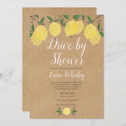 Aankomende Baby Borrel Rustieke Citroenen Kaart (Voorkant / Achterkant)