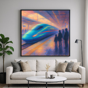 Aankomst kogeltrein - Pastel schilderstijl Poster