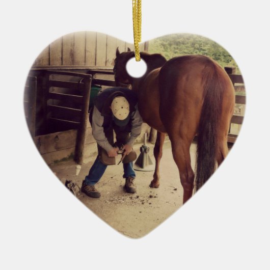 Aankomst - Mooie foto-hoeffoto van paarden - Trim Keramisch Ornament (Voorkant)