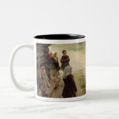 Aankomst van een school-mistress in het land tweekleurige koffiemok (Links)