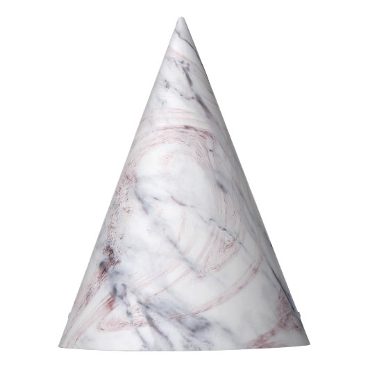 Aankomst van Roos White & Grey Marble Birthday Par Feesthoedjes (Voorkant)