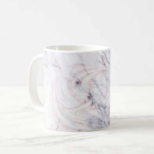 Aankomst van Roos White & Grey Marble Swirl Chic P Koffiemok (Voorkant links)