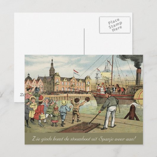 Aankomst van Sinterklaas Dutch St. Nick  Briefkaart (Voorkant / Achterkant)
