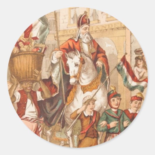 Aankomst van Sinterklaas Dutch St. Nick St. Nichol Ronde Sticker (Voorkant)