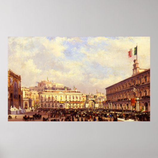 Aankomst van Vittorio Emanuele II in Napels Poster (Voorkant)