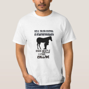 Aankomst waar spieren en staal botsen t-shirt