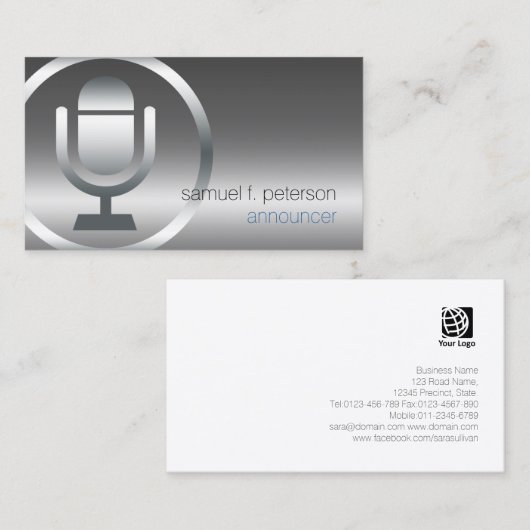 Aankondiger Chrome Microfoon Icon Entertainment Visitekaartje (Voorkant / Achterkant)