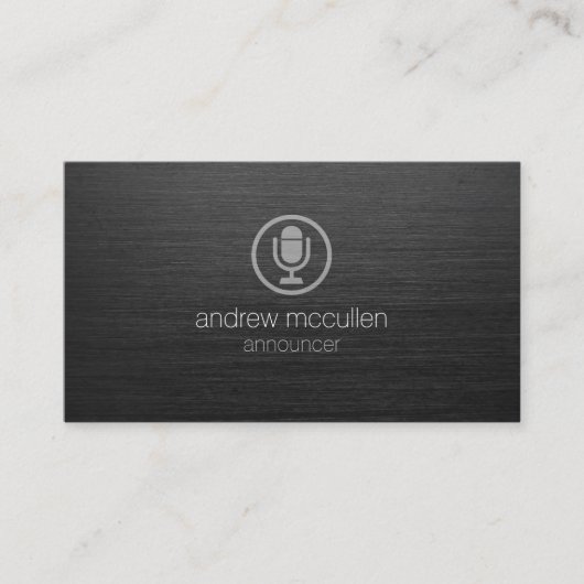 Aankondiger Microfoon Icoon Donker Geborsteld Meta Visitekaartje (Voorkant)