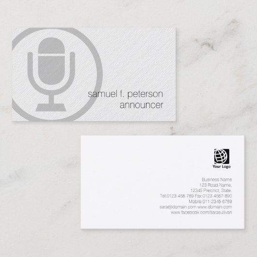 Aankondiger Vet Microfoon Icon Entertainment Visitekaartje (Voorkant / Achterkant)